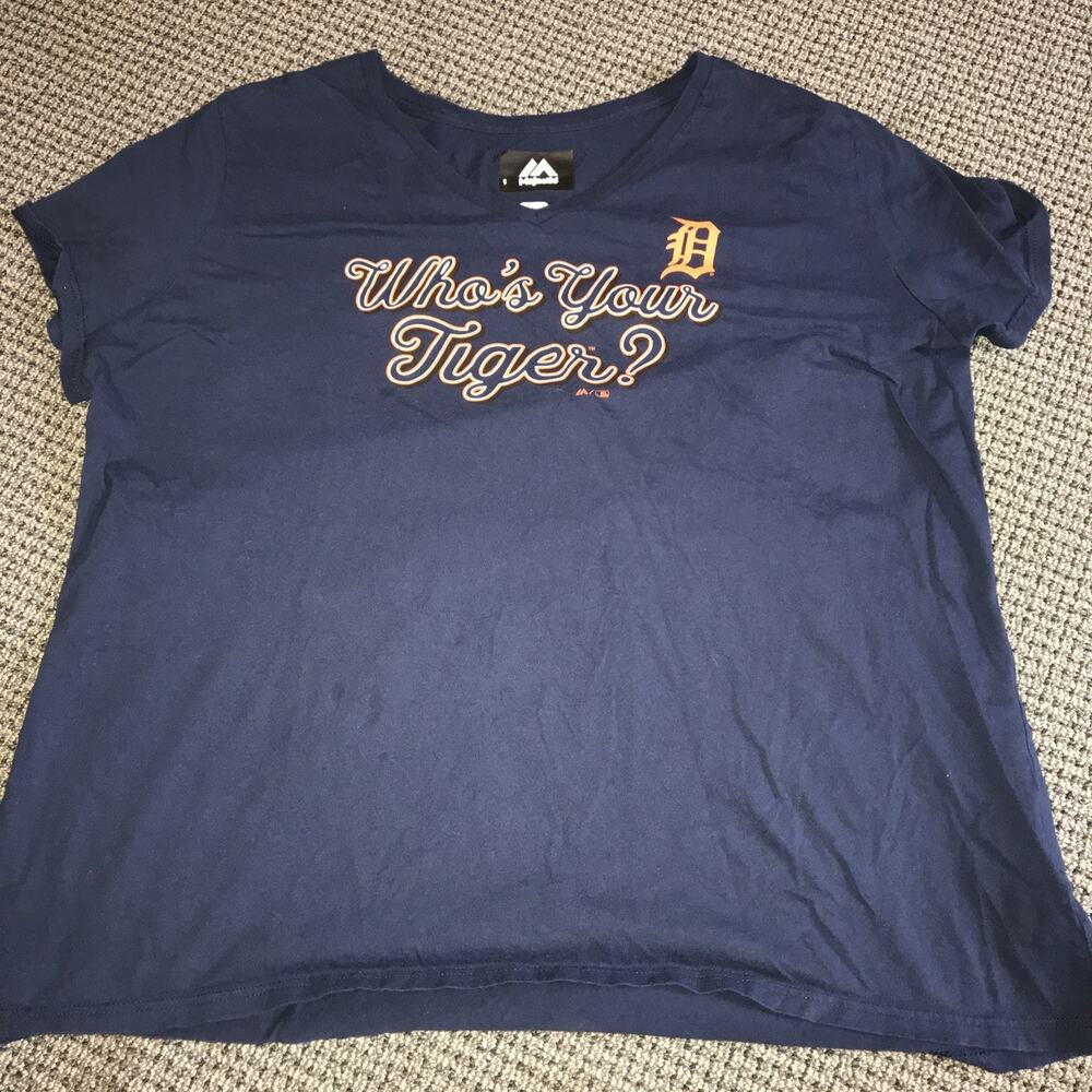Detroit‎ Tigers Womens XXL V-Neck Navy Tee By Majestic